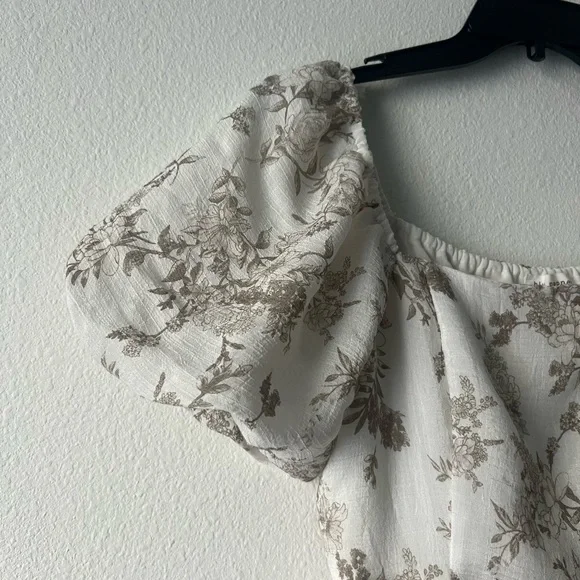 Blu Pepper Cream Midi Dress with Brown Floral Print and Puff Sleeves, Size M - Picture 4 of 7